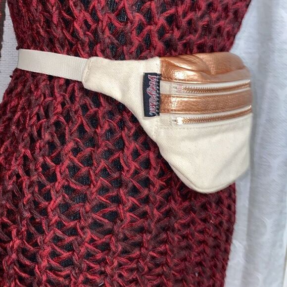 JANSPORT Classic Hippyland rose gold canvas Fannypack waist bag NWOT - Picture 2 of 7